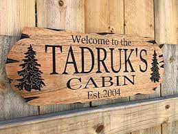 We have a smooth background or a wood grain textured background. Amazon Com Personalized Cabin Sign Outdoor Sign Rustic Welcome Rustic Decor Family Wooden Sign Handmade Products