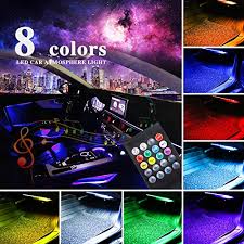 Livtee 12v Car Led Strip Light 4pcs 48 Led Multicolor Music Car Interior Lights Under Dash Lighting Waterproof Kit With Sound Active Function And Wireless Remote Control Car Charger Included