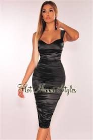 Black Satin Sweetheart Ruched Dress Dresses Ruched Dress Long Sleeve Knit Dress