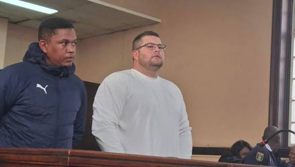 DEVELOPING] EMPD officer Adrian MacKenzie & businessman Etienne van der Walt make their first appearance in court. They've been linked to the 2023 theft of precious stones worth R14.9 million. State prosecutor
