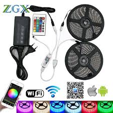 Zgx Wifi Controlador Rgb 5050 Luz De Tira Llevada Los 60led M De Neon Lampara De La Decoracion Impermeab Led Strip Lighting Rgb Led Strip Lights Strip Lighting
