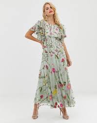 Asos Edition Asos Edition Bloombox Midaxi Dress With Frill Sleeve Modest Dresses Midi Short Sleeve Dress Women Cheap Dresses