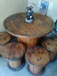 Spool Table With Small Spool Seats I Was So Fortunate To Find These At A Local Yard Sale Spool Furniture Wooden Spool Tables Spool Tables