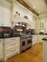 Cream And Glazed Cabinets And Brick Backsplash Timeless Traditional Kitchen Design Brick Backsplash Kitchen Kitchen Design