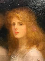 20th Century Oil Painting Impressionist Portrait of Mother and Daughter