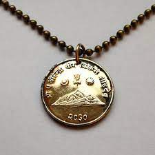 1973 Nepal 10 Paisa Coin Pendant Necklace Nepalese Himalayan Mountains Climber Trident Sun Moon Trishula Shiva Coin Pendant Necklace Coin Jewelry Coin Pendant