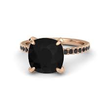 Cushion Black Onyx 14k Rose Gold Ring With Black Diamond Candace Ring Gemvara Black Diamond Ring Engagement Black Diamond Ring Onyx Engagement Ring