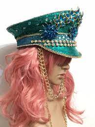 Green Blue Captain Hat Festival Hat Party Hat Peaked Cap Festival Hat Rave Hats Crazy Hat Day