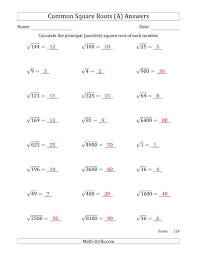 The Principal Square Roots Common A Math Worksheet Page 2 In 2020 Square Roots Algebra Worksheets Worksheets