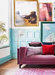 Boho Vibes Pink Velvet Sofa With Velvet Cushions Blue Wall Panelling Ikea Nockeby Sofa With A Velvet B Apartment Therapy Living Room Home Decor Ikea Sofa