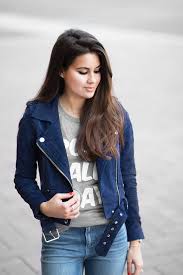Dress Up A Graphic T Shirt With A Suede Moto Jacket Casual Fall Outfits Fall Jackets Outfit Blue Leather Jacket