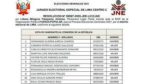 Fuerza popular, el partido político que para la gestión disuelta había ingresado con más de 70 curules, aspira a retomar espacio en el parlamento con 140 candidatos en sus listas. Jee Admite Lista De Candidatos Al Congreso Por Fuerza Popular Pltc La Republica