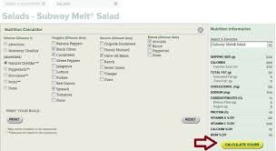 Subway Low Carb Menu Calculator Subway Menu Subway Nutrition Subway