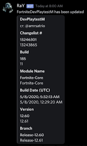 Free discord fortnite stat bot maker at www.botghost.com/ create a discord bot for free with no coding required. Ifiremonkey On Twitter It Appears The New Final Update For Chapter 2 Season 2 Will Be V12 61 Instead Of V12 60 Credit To Amrsatrio S Discord Bot Https T Co O3ginecfgv