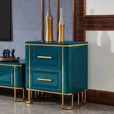 10 nightstands with an effortlessly cool bedside manner. Blue 2 Drawer Nightstand Modern Side Table For Bed Wood Stainless Steel Gold