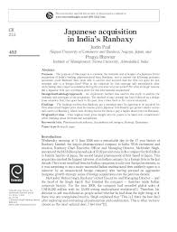 Pdf Japanese Acquisition In Indias Ranbaxy Justin Paul