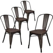 Lch Industrial Metal Wood Top Stackable Dining Chairs Set Of 4 Vintage Indoor Outdoor Stackable Bistro Caf Stackable Dining Chairs Dining Chairs Indoor Chairs