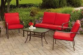 Red Cushioned Patio Conversation Set Outdoor Loveseat And Chair Glass Tab Outdoor Patio Furniture Sets Patio Furniture Conversation Sets Conversation Set Patio
