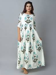 Buy Off White Turquoise Mulmul Maxi Dress Online At Theloom Maxi Dress Womens Maxi Dresses Dresses