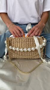 90e Baguette Bag Summer Straw Handbag Pearl Beads Handle Bag Etsy Video Video In 2020 Crochet Bag Bag Accessories Crochet Shoes
