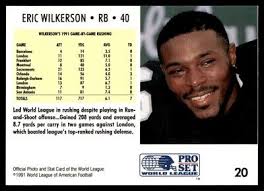 1991 Pro Set World League WLAF ERIC WILKERSON #20 NY NJ Knights Set Break