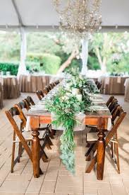 Greenery Wedding Centerpiece Idea Long Wooden Tables With Greenery Garland Centerpiec Pearl Events Austin Vintage Chic Wedding Greenery Wedding Centerpieces