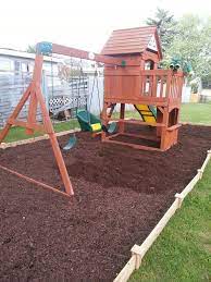 Easy Way To Outline And Mulch A Backyard Playground Backyard Playground Playground Backyard Diy Playground Flooring Outdoor