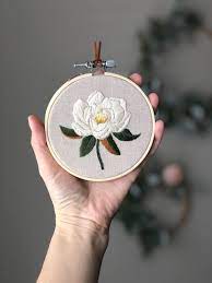Magnolia Embroidery Hoop Art Magnolia Flower Cross Stitch Nature Botanical Hand Embroidery Floral Needlepoint Magnolia Embroidery Hoop Art Hoop Art Hand Embroidery Art
