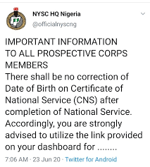 One of the main purpose of this scheme is cultivation of national unity. Nysc Issues Warning On Date Of Birth Correction Nysc Nigeria