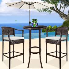 3 piece round dining table set with cushioned chairs for dining room, kitchen, small spaces, espresso and brown. Patio Small Dining Sets All Weather High Top Bistro Set Pe Rattan High Bar Stools Chair Set Of 2 And High Glass Bar Table Patio Furniture Set With Cushion For Lawn Garden Balcony
