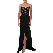 Jarlo Womens Bronte Lace Ruffled Evening Dress Black S At