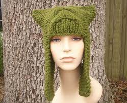 Knit Hat Womens Hat Dragon Slayer Ear Flap Hat In Olive Etsy In 2021 Knitted Hats Ear Flap Hats Hand Knit Hat