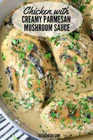 Sauteed Chicken In A Cheesy Savory Sauce With No Heavy Cream Tender Chicken Mushrooms Cr Sauteed Chicken Recipes Stuffed Mushrooms Chicken Mushroom Recipes