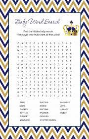Baby Word Search Printable Download Navy Gold Baby Shower Game B23004 In 2021 Royalty Baby Shower Prince Baby Shower Theme Baby Shower