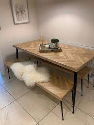 Parquet Dining Table Bespoke Made To Measure Solid Oak Herringbone Design In 2020 Dining Table Table Dining