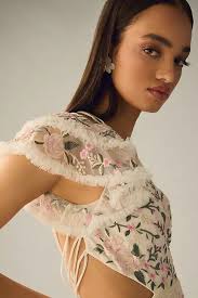 Anthropologie Mac Duggal One-Shoulder Embroidered Maxi Dress Evening Gown 4  NWT