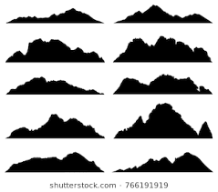 Wide Semi Detailed Panoramic Silhouettes Of Highlands Mountains And Rocky Landscapes Vector Illu Mountain Silhouette Silhouette Images Landscape Illustration