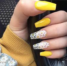 Pink and yellow flower nail design. Pin By Jennifer Merlos On Nails Yellow Nails Coffin Nails Designs Yellow Nail Art