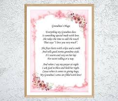 Printable Grandma Verse Gift For Grandma Grandmother Verse Grandma Poem Grandma S Hugs Verse Grandma Poet Grandma Poem Grandma Gifts Grandparents Day Poem