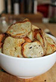 Homemade Potato Chips Are Baked And Seasoned With Natural Ingredients And Far Superior To Any S Baked Potato Chips Homemade Baked Potato Chips Toasted Potatoes