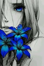 Black And White With Pop Of Color Drawing I Love The Black N White Drawing With The Bright Royal Blue Colors It Really Makes The Drawing Pop Arte Anime Arte Manga Producao De Arte