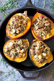 Caramelized Onion Apple And Sausage Stuffed Acorn Squash Paleo Whole30 Recipe Sausage Stuffed Acorn Squash Squash Recipes Paleo Acorn Squash