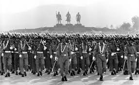 Female myanmar military soldiers march during. No Parade On Armed Forces Day This Year