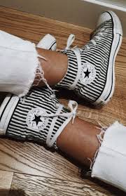 Black And White Striped Converse Stripped Converse Cuteshoes Summer Shoes Shoes Sneakers