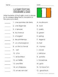 La Saint Patrick French St Patrick S Day Vocab Activities And Quiz Gr 4 7 Vocab Activities Vocabulary Activities Vocab