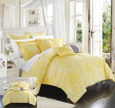 For a fresh look, this skylar comforter set can brighten up your room with its vibrant yellow flowers and corresponding sham. Amazon Com Chic Home Cs3462 An 8 Piece Sicily Oversized Overfilled Comforter Set Queen Yellow Home Kitchen