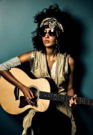I Like Everything About This Photo Her Hair Scarf Makeup Clothing Shades And Guitar Andy Allo Natural Hair Styles Black Beauties Funky Fashion