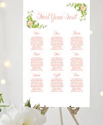 Custom Peonies Coral Wedding Seating Chart Wd56