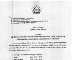 Surat Edaran Tentang Penetapan Jam Kerja Asn Selama Bulan Ramadhan Tahun 1439h 2018m
