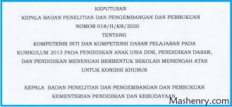 Paud paling cepat dilaksanakan pada bulan januari 2021. Ki Dan Kd Kurikulum 2013 Masa Pandemi Covid 19 Tingkat Sd Smp Sma Smk Sk Balitbang Kemendikbud Nomor 018 H Kr 2020 Mashenry Com